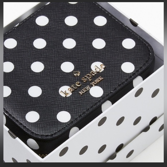 NWT Kate Spade Polka Dot Dots Boxed Portable Travel Jewelry Holder Case Black - Picture 5 of 9